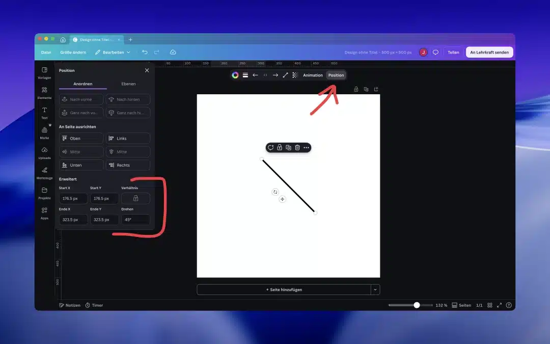 Canva Linie ohne Probleme gerade zeichnen
